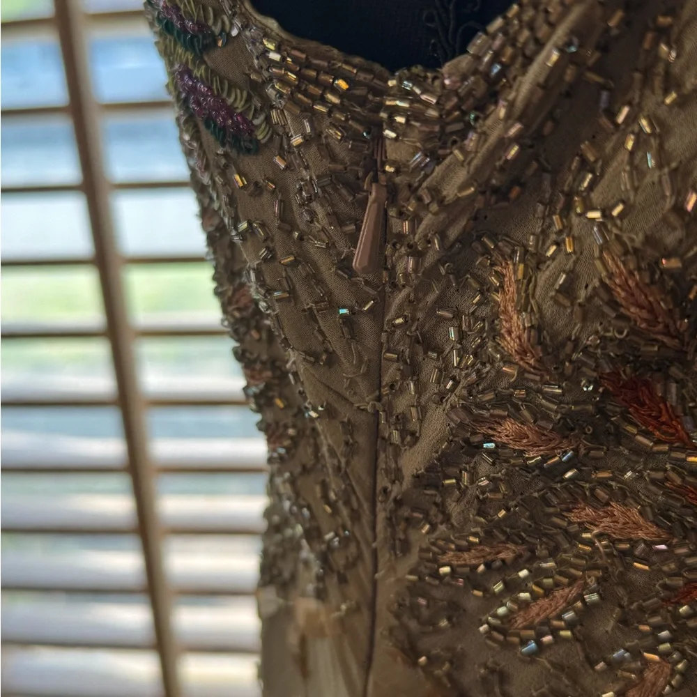 Olive Green Beaded Floral Maxi Dress - Picture 5 of 6
